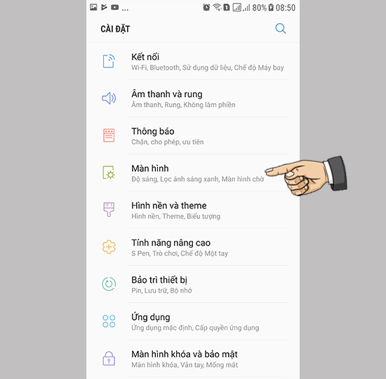 Vào cài đặt